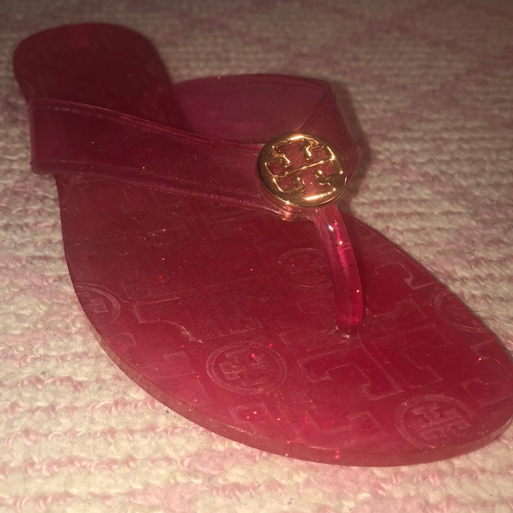 Pink sparkly Tory Burch flip flops